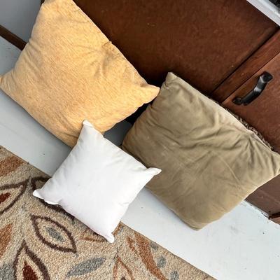 Lot 234 throw pillows - monkey pillow, goldendoodle pillow and plain yellow pillow