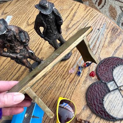 Lot 236 lot of random small home décor items - glass stir sticks, marbel tea light hold, leaded glass heart and more