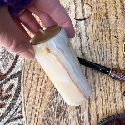 Lot 236 lot of random small home décor items - glass stir sticks, marbel tea light hold, leaded glass heart and more