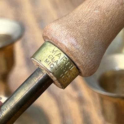 Lot 249 Brass candlesticks and Mable's brass loading rod for revolver