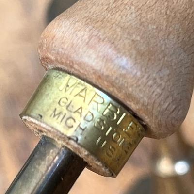 Lot 249 Brass candlesticks and Mable's brass loading rod for revolver