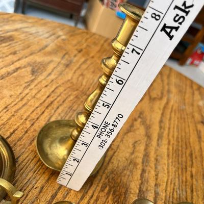 Lot 249 Brass candlesticks and Mable's brass loading rod for revolver