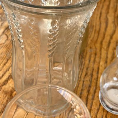 Lot 253 Assorted glass pitchers, vases, small carafe and more