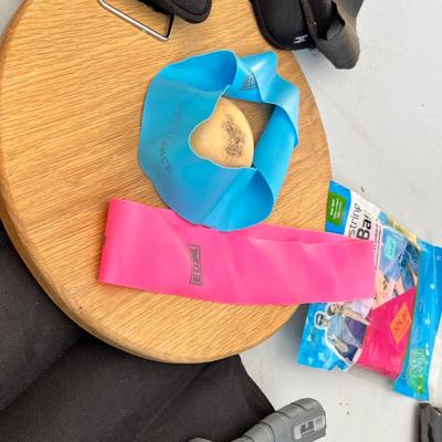 Lot 255 body weight fitness equipment - resistance bands, balance board, ankle weights