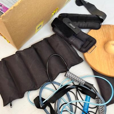 Lot 255 body weight fitness equipment - resistance bands, balance board, ankle weights