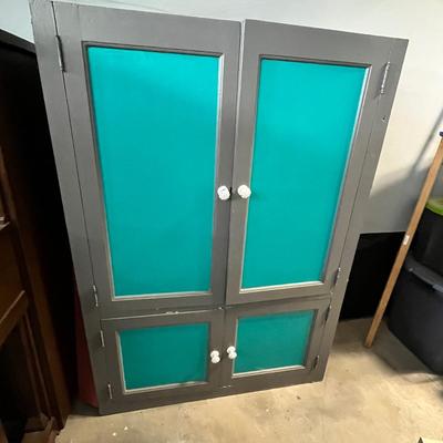 Lot 270 Turquoise & gray painted cabinet