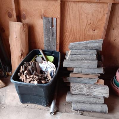 KINDLING, 1/2 OF A LARGER LOG AND SOME FIREWOOD