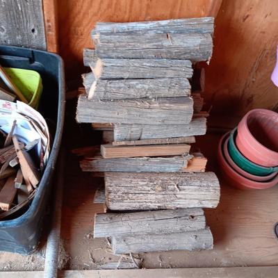 KINDLING, 1/2 OF A LARGER LOG AND SOME FIREWOOD