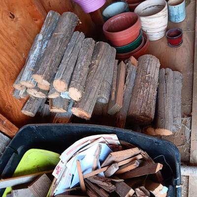 KINDLING, 1/2 OF A LARGER LOG AND SOME FIREWOOD