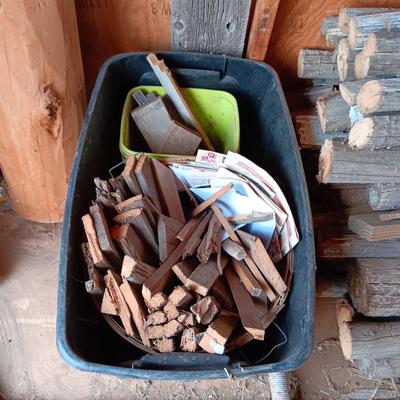 KINDLING, 1/2 OF A LARGER LOG AND SOME FIREWOOD