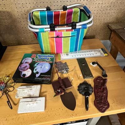 Lot 287 random metal hooks and handle décor, stripped basket with broken handle