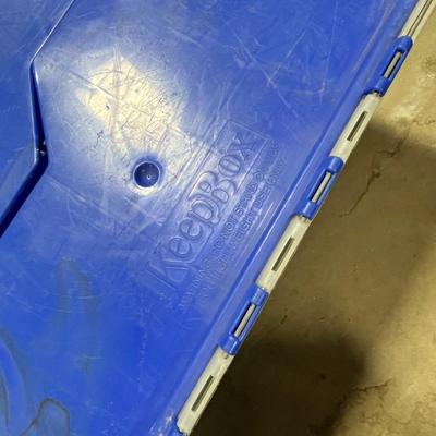 Lot 289 rubbermaid box of cords and power strips