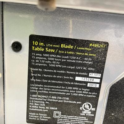 Lot 294 Kobalt Table saw w/ fold up stand