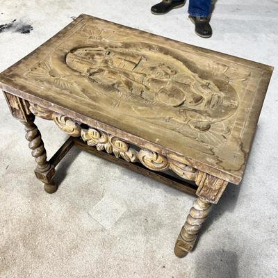 Lot 325 small carved wooden table