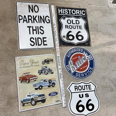 Lot 327 Metal car and Route 66 signs
