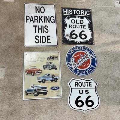 Lot 327 Metal car and Route 66 signs