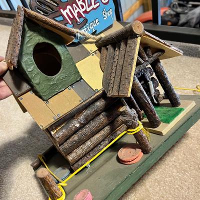 Lot 330 Mables Antiques birdhouse, termometer and baby bear sign