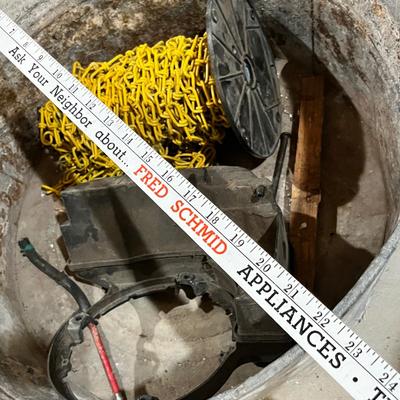 Lot 340 galvanized wash tin and bucket w/ stuff