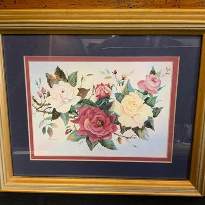 Lot of 2 professionally framed Flower themed Art.