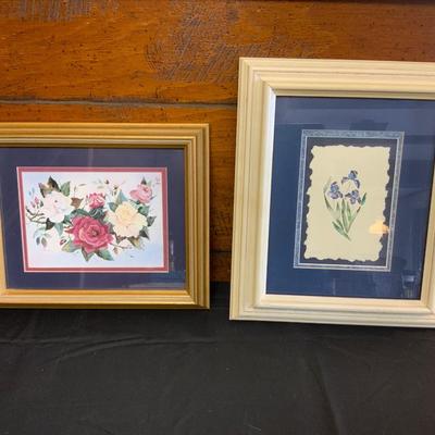 Lot of 2 professionally framed Flower themed Art.