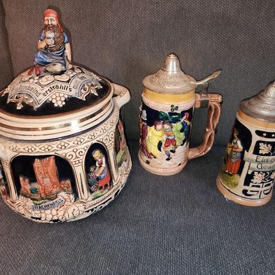 Beer steins and canister set.