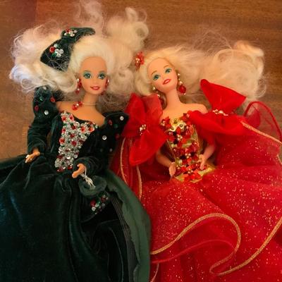 Lot of Holiday Barbies without their boxes.