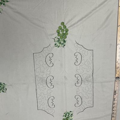 Vintage Tablecloth - Ivory with Avocado Green Embroidered Grapes, Pears, Oranges 58" x 72"