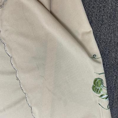 Vintage Tablecloth - Ivory with Avocado Green Embroidered Grapes, Pears, Oranges 58" x 72"