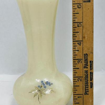Vintage Onyx Marble Stone Bud Vase 6.5” Delicate Blue Flower Design