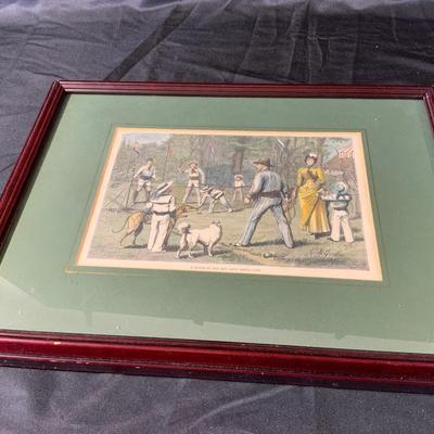 Framed authentic over 100 YO antique Art Print titled “A Match at the New Lawn Tennis Club”