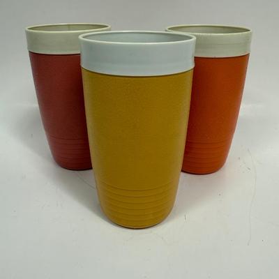 Retro Sunfrost Therm-o-ware Tumblers Beverage Vintage Plastic Glasses Cups 3 pc lot
