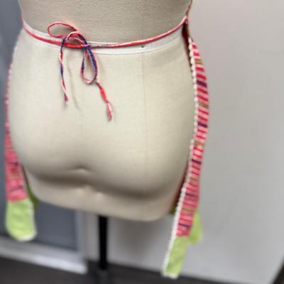Vintage Retro 1970's Hand-crafted Apron -striped pattern of magenta, lime green, purple