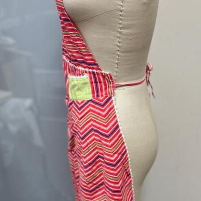 Vintage Retro 1970's Hand-crafted Apron -striped pattern of magenta, lime green, purple