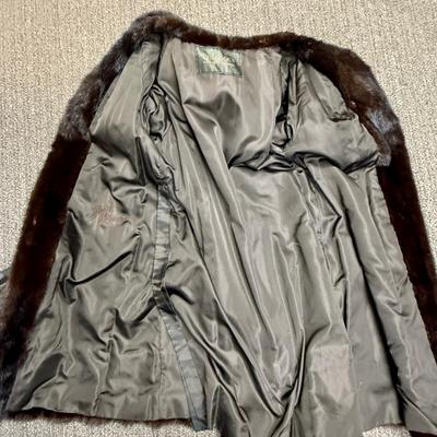 Vintage Brown Mink Fur Coat mid length 1950's Wide Collar