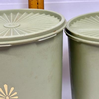 Vintage Tupperware Avocado Green Atomic Burst Nesting Canisters Set of 2