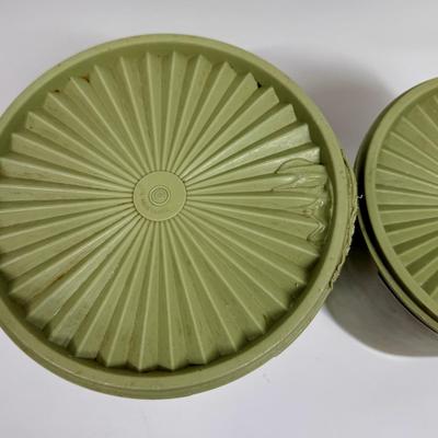Vintage Tupperware Avocado Green Atomic Burst Nesting Canisters Set of 2