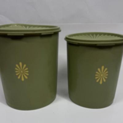 Vintage Tupperware Avocado Green Atomic Burst Nesting Canisters Set of 2