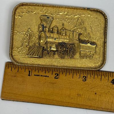 Locomotive and Tender Car Gold Toned Belt Buckle