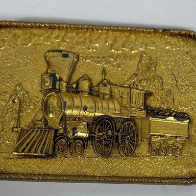 Locomotive and Tender Car Gold Toned Belt Buckle