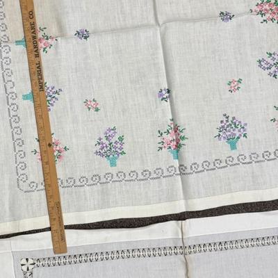 2 square vintage linen tablecloths