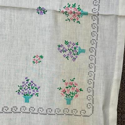 2 square vintage linen tablecloths