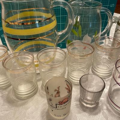 Vintage pitchers, shot glasses and mugs