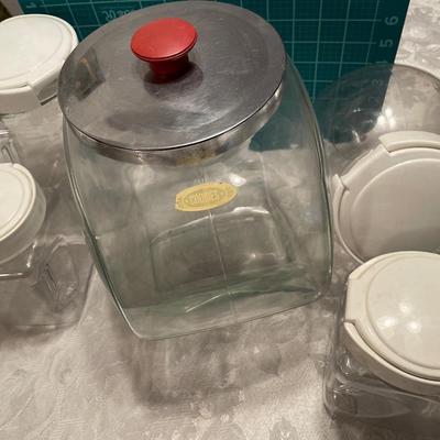 Glass Cookie jar & plastic canisters