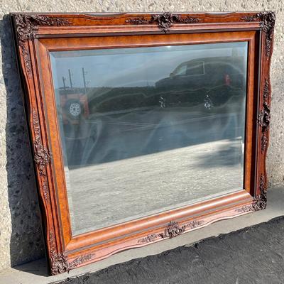 Vintage Wood-Framed Beveled Rectangular Mirror