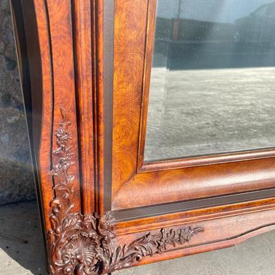 Vintage Wood-Framed Beveled Rectangular Mirror