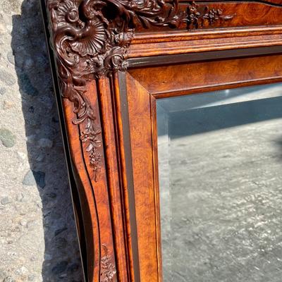Vintage Wood-Framed Beveled Rectangular Mirror