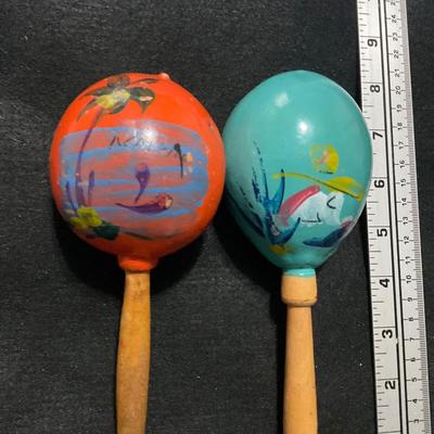 Two Vintage Painted Mexico Maracas.