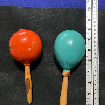 Two Vintage Painted Mexico Maracas.