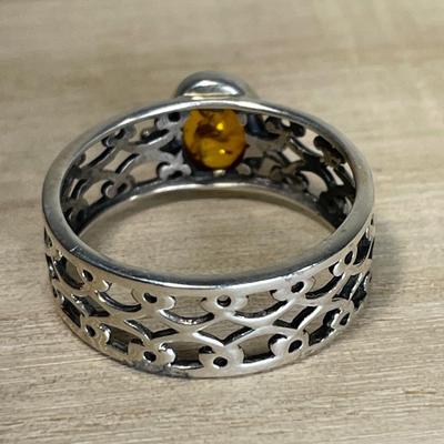 Sterling Amber filigree Ring 10