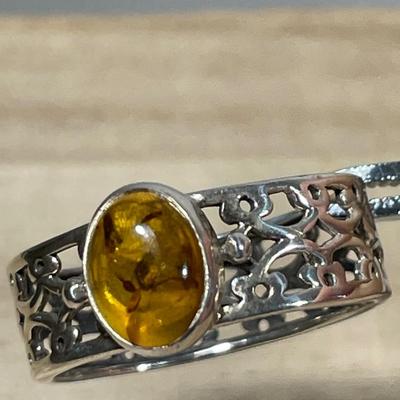 Sterling Amber filigree Ring 10